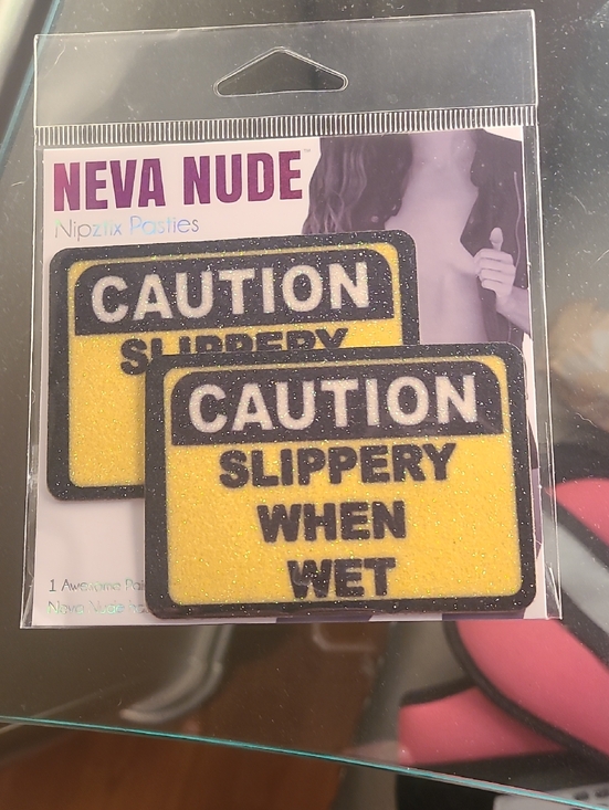 Other - Neva Nude "Caution Slippery When Wet" Novelty Nipzix Pasties - Yellow & Black